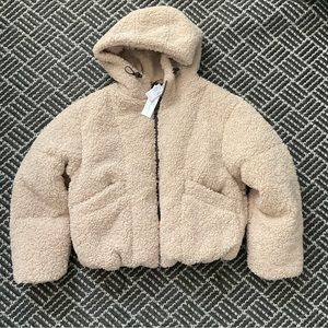 TopSHOP teddy Puff Puffer Jacket Hoodie Coat Winter 8 New M Tan Brown